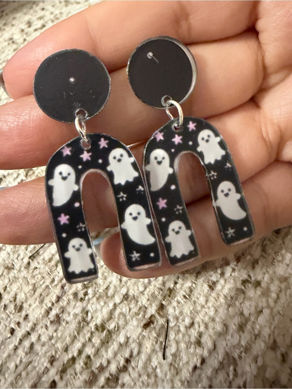 Acrylic Ghost Print Black Dangle Earrings